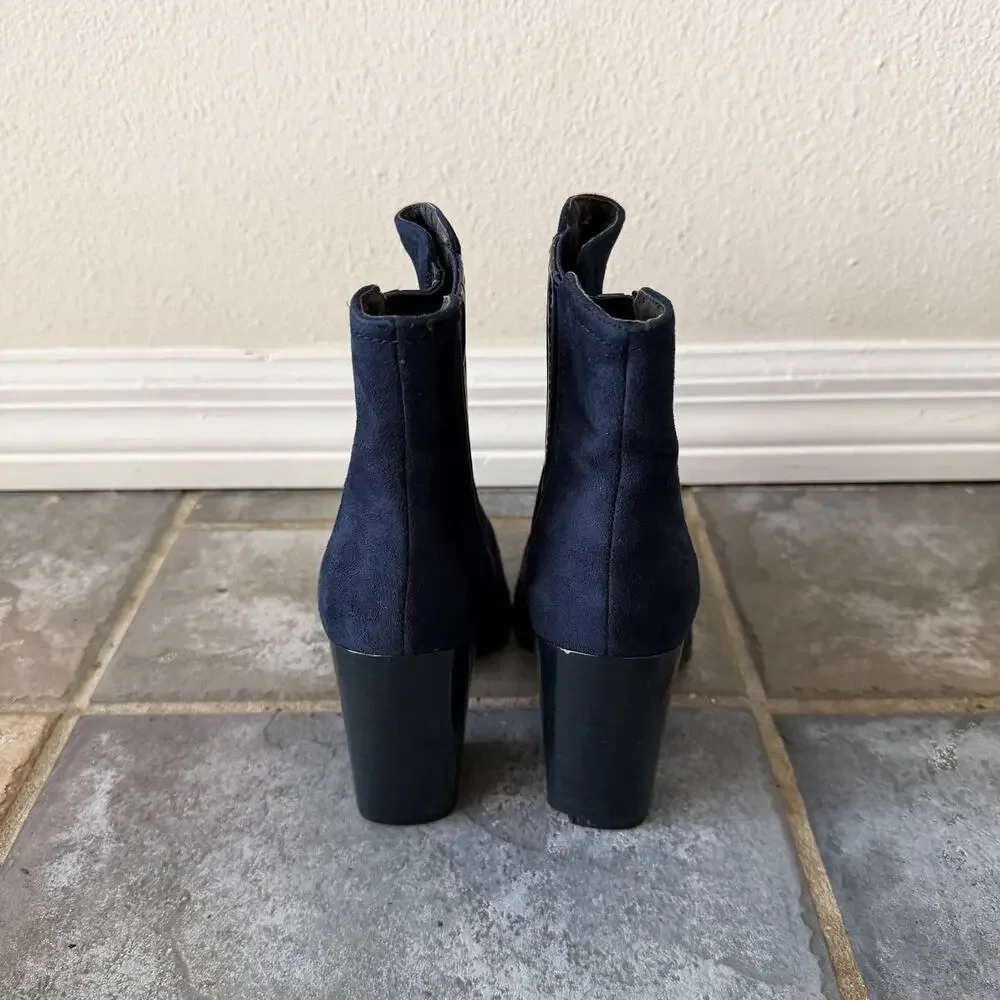 Franco Banetti Navy Suede Ankle Boots Point Toe Block Heel Size 6